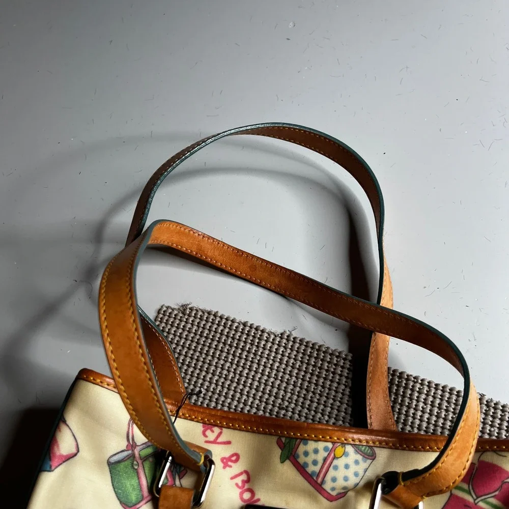 Dooney & Bourke Beach Print Coated Canvas Shoulder Bag Cream Tan Leather Trim